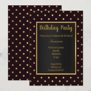 BLACK GOLD STAR PATTERN ELEGANT ALL  BIRTHDAY INVITATION