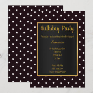 BLACK GOLD STAR PATTERN ELEGANT BIRTHDAY INVITATION