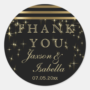 Black & Gold Starlights with Bars Classic Round Sticker