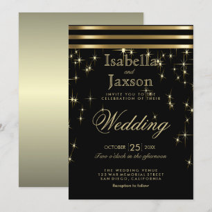 Black & Gold Starlights with Bars Invitation