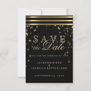 Black & Gold Starlights with Bars Save The Date