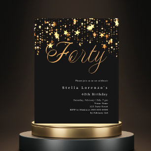 Black gold stars budget 40th birthday invitation
