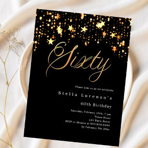 Black gold stars budget 60th birthday invitation