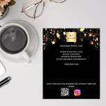Black gold stars business logo qr code instagram flyer<br><div class="desc">Personalize and add your business logo,  name,  address,  your text,  your own QR code to your instagram account. Black background,   decorated with golden stars.</div>