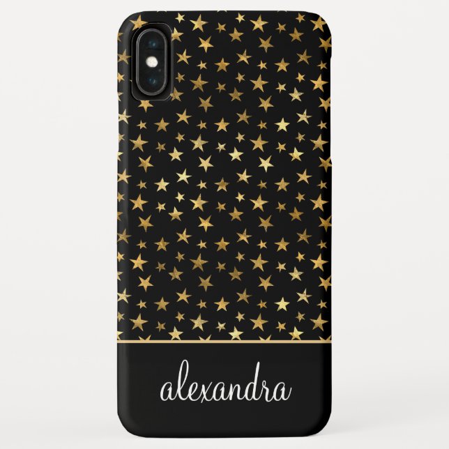 Black - Gold Stars Celestial Monogram Case-Mate iPhone Case (Back)