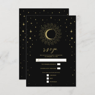 Black & Gold Stars Celestial Sunburst Moon RSVP