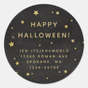 Black + Gold Stars Custom Text/Address Classic Round Sticker