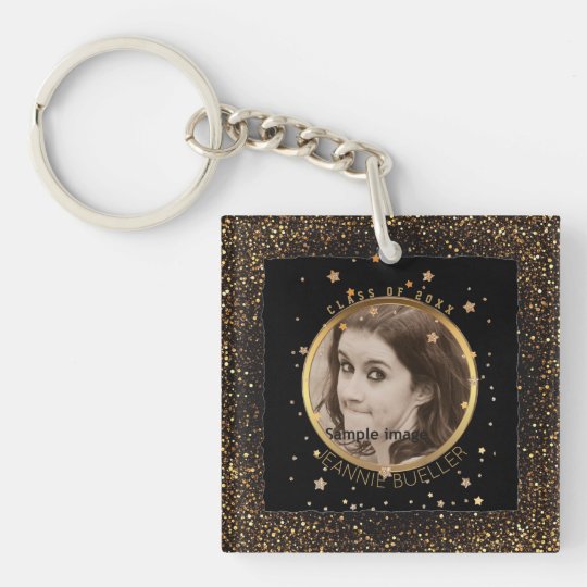 Black Gold Stars Graduation | Your Name Class of Double-Sided Square Acrylic Keychain