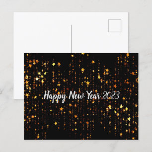 Black Gold Stars Happy New Year 2023 Postcard