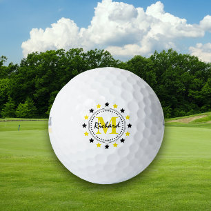Black Gold Stars Monogram Golf Balls