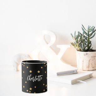 Black gold stars name elegant mug