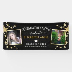 Black & Gold Stars Photo Congratulations Graduate Banner