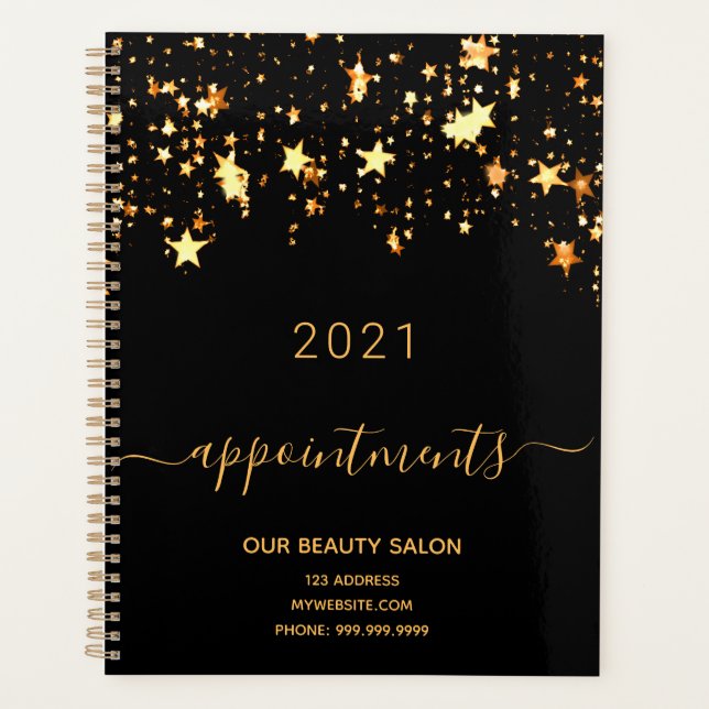 Black gold stars salon appointments business planner (Front)