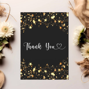 Black gold stars script thank you card