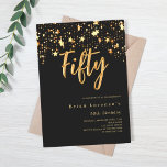 Black gold stars typography 50th birthday invitation<br><div class="desc">A modern,  stylish invitation for a 50th birthday party for both him and her. Decorated with golden stars. Black background and the word Fifty written with large faux gold letters. Personalize and add a name and party details.</div>