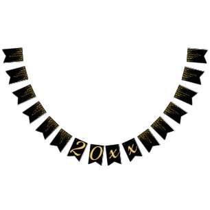 Black & Gold Streamers, New Years Eve  Bunting Flags