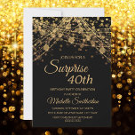 Black Gold String Lights Surprise 40th Birthday Invitation<br><div class="desc">40th birthday party invitation for women with glittering gold string lights and sparkling bokeh on a bold black background. Because text is customizable, this invitation is designed for a lady who is celebrating any birthday. (18th, 21, st, 30th, 40th, 50th, 60th, 70th, 80th, 90th, 100th... .or any age). Text, fonts...</div>