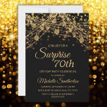 Black Gold String Lights Surprise 70th Birthday Invitation<br><div class="desc">70th birthday party invitation for women with glittering gold string lights and sparkling bokeh on a bold black background. Because text is customizable, this invitation is designed for a lady who is celebrating any birthday. (18th, 21, st, 30th, 40th, 50th, 60th, 70th, 80th, 90th, 100th... .or any age). Text, fonts...</div>