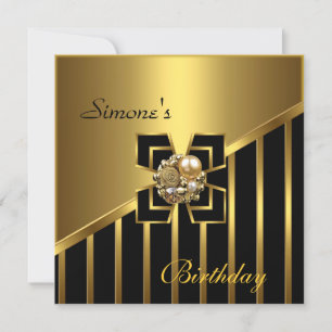 Black Gold Stripe Art Déco Invitation Anniversaire