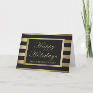 Black Gold Stripe Logo Business Holiday Card