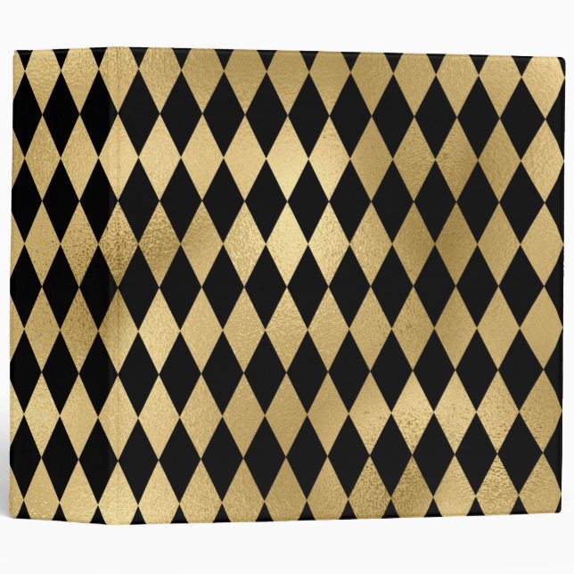 Black & Gold Stripe Striped Pattern Minimal Binder (Front/Spine)