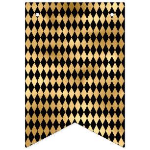 Black & Gold Stripe Striped Pattern Minimal Bunting Flags