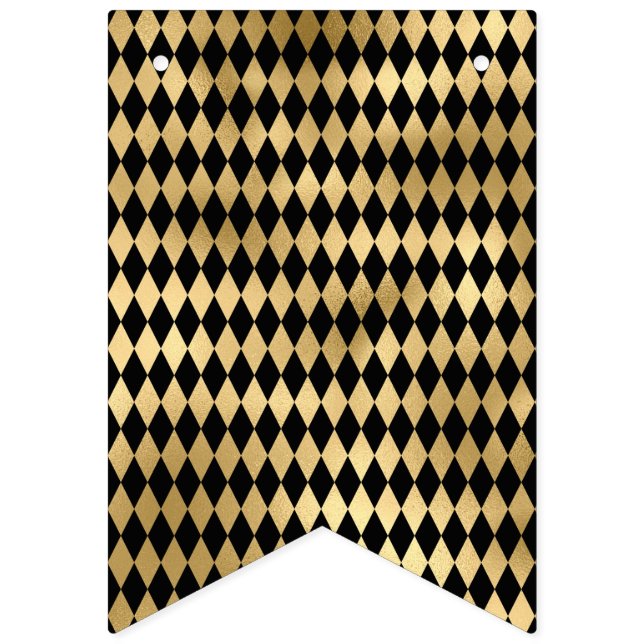 Black & Gold Stripe Striped Pattern Minimal Bunting Flags (First Flag)