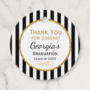Black Gold Stripe Thank You Graduation Favour Tags