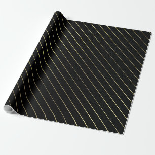 Black Gold Striped Glam Shiny Design Stylish Wrapping Paper