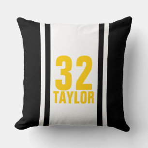 Black & Gold Striped Sports Jersey Throw Pillow