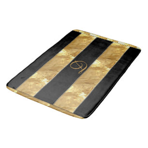 Black Gold Stripes Bath Mat