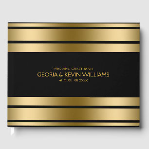 Black & Gold Stripes Border Guest Book