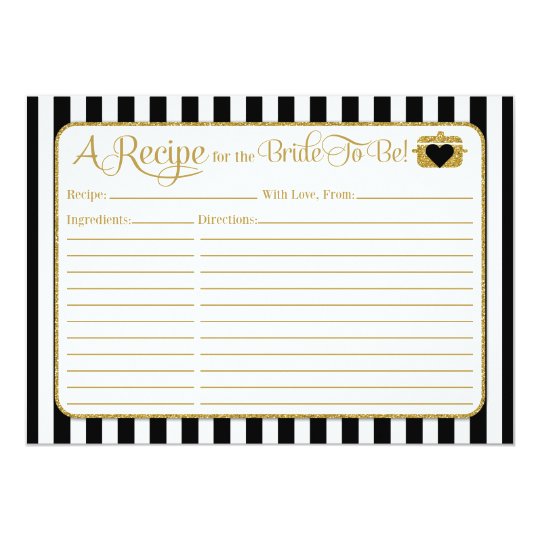 Black Gold Stripes Bridal Shower Recipe Card