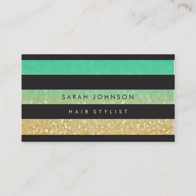 Black Gold Stripes Hair Stylist Appointment Cards (Front)