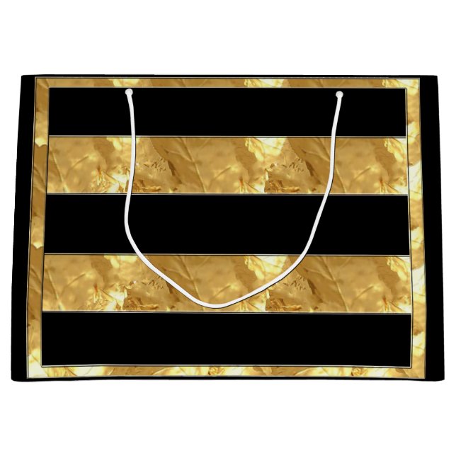 Black Gold Stripes Large Gift Bag (Front)
