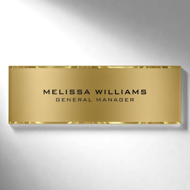 Black & Gold Stripes Modern Geometric Design Name Tag (Front)