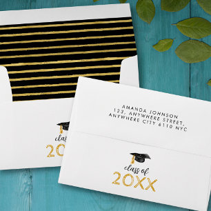Black Gold Stripes Return Address Graduation Envelope