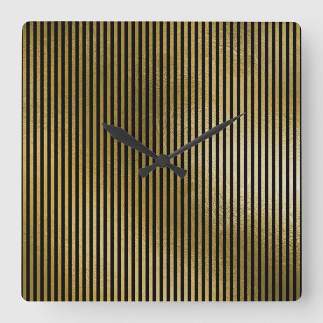 Black Gold Stripes Sepia Minimal Name Geometry Square Wall Clock (Front)