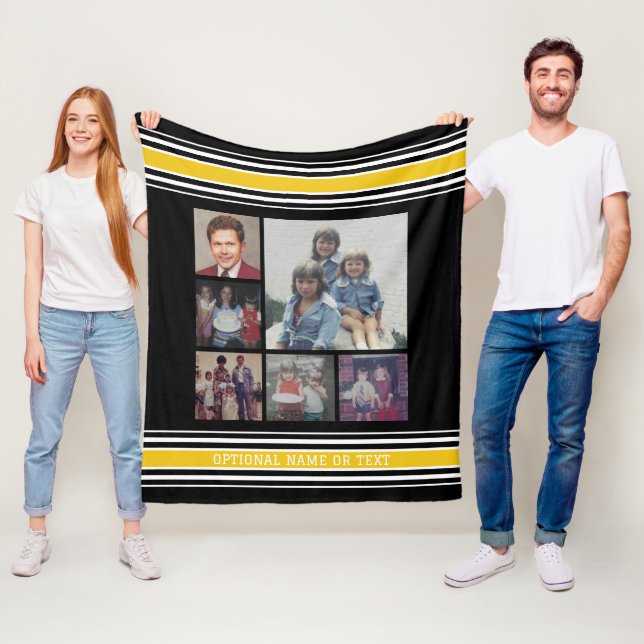 Black Gold Stripes Sports Jersey 6 Photo Collage Fleece Blanket (In Situ)