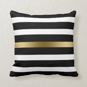 Black & Gold Stripes Throw Pillow