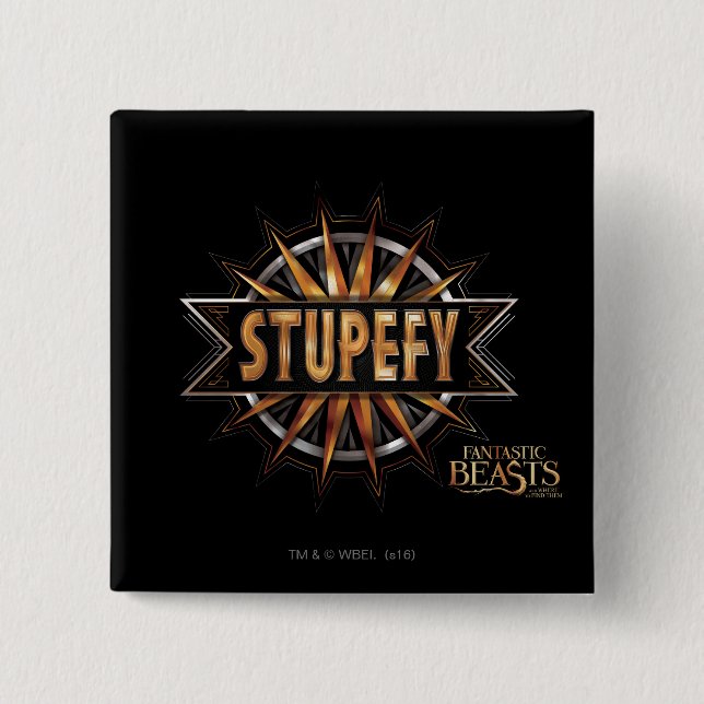 Black & Gold Stupefy Spell Graphic 2 Inch Square Button (Front)