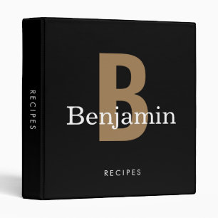Black Gold Stylish Monogram Kitchen Recipe Binder