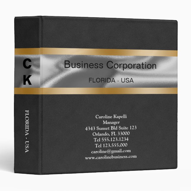 Black & Gold Suede Leather Corporation Binder (Front/Spine)