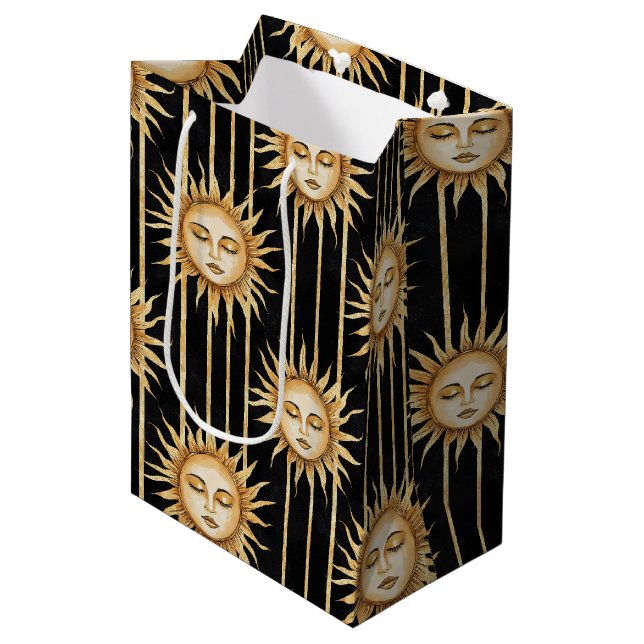 Black Gold Sun Eyelashes Birthday Medium Gift Bag (Front Angled)