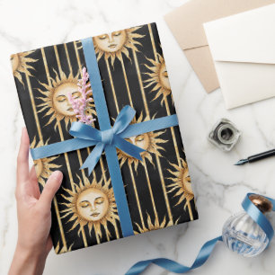 Black Gold Sun Eyelashes Birthday Wrapping Paper