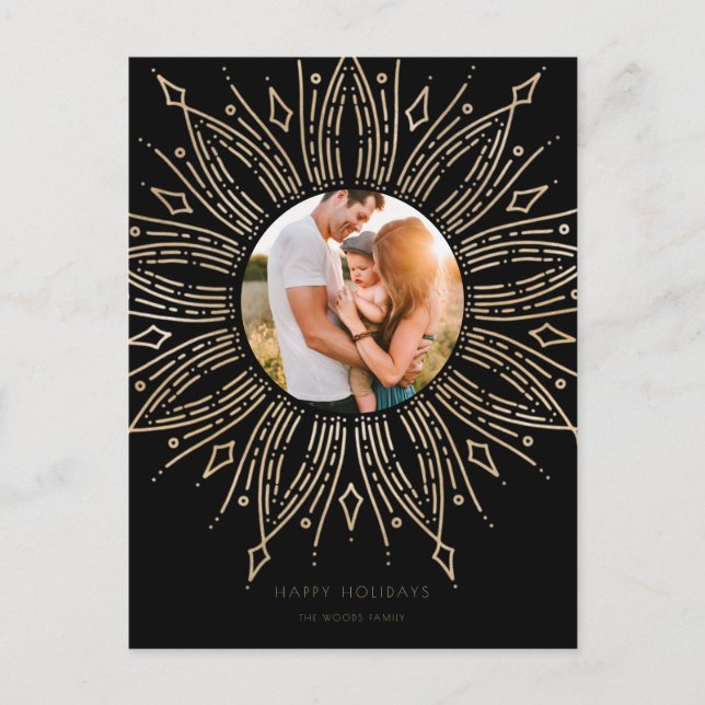 Black & Gold sunburst frame art deco Christmas Postcard (Front)