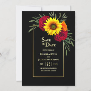 Black Gold Sunflower Burgundy Rose Wedding Save Th Save The Date
