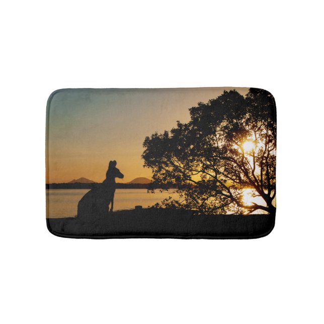 Black & Gold Sunset Kangaroo Tree Silhouette Bath Mat (Front)