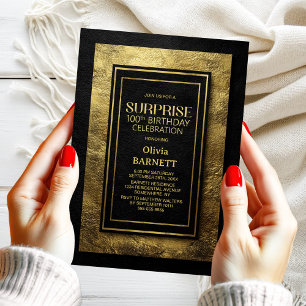 Black Gold Surprise 100th Birthday Party Invitation