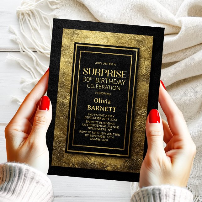 Black Gold Surprise 30th Birthday Party Invitation (Creator Uploaded)